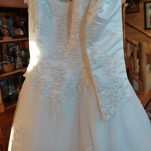 Marys basque waist white  wedding dress gown beaded detachable sleeves size 18 - Picture 5 of 13